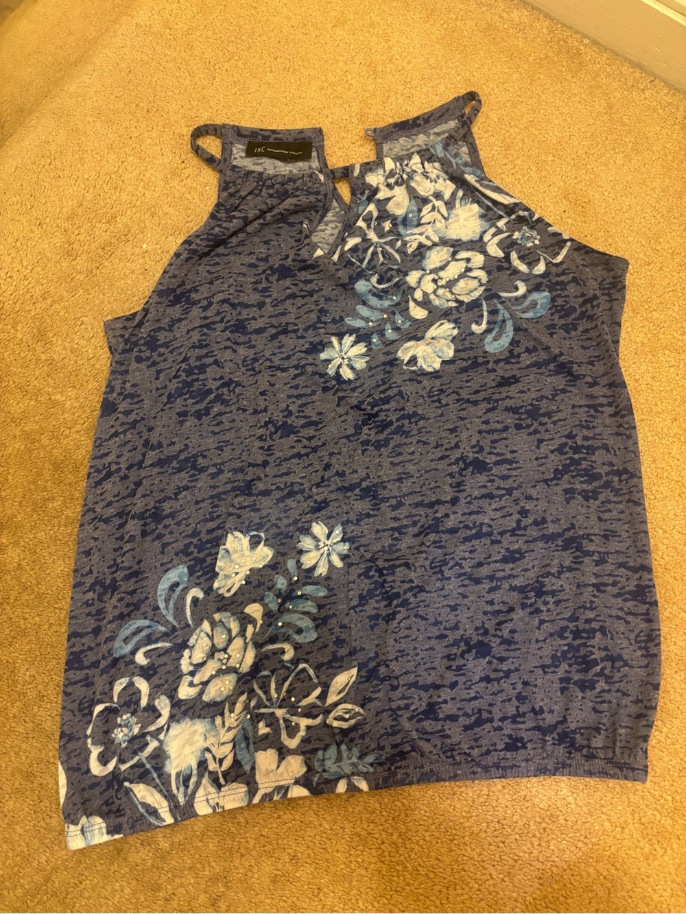 INC International Concepts Navy Blue Floral Tank